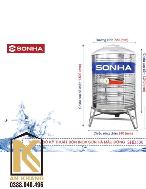 Bồn Inox Sơn Hà 500L Đứng